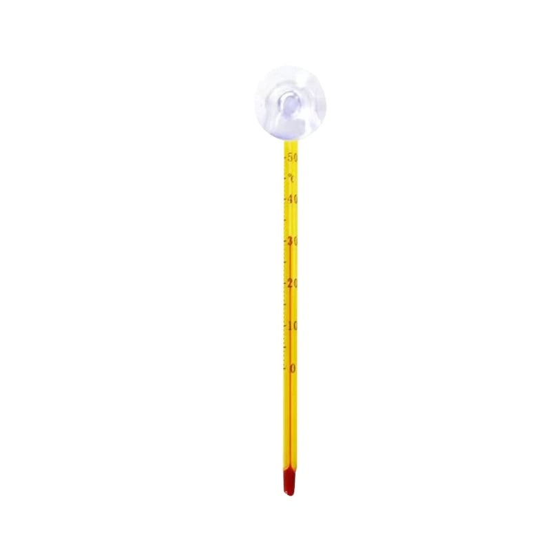 AQUARIUM GLASS 14cm SUCTION THERMOMETER CLEAR & YELLOW