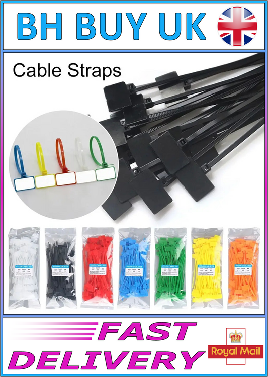 100 x LABEL WINDOW CABLE TIES MIXED COLOUR