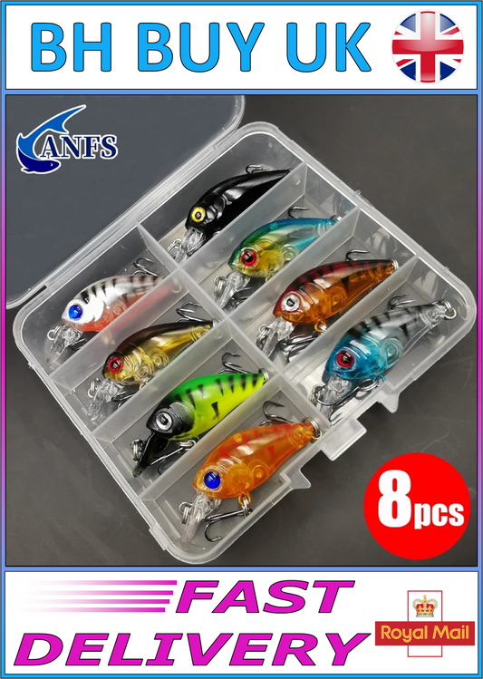 8 x MINNOW FISHING LURES SET IN CASE 4.5cm