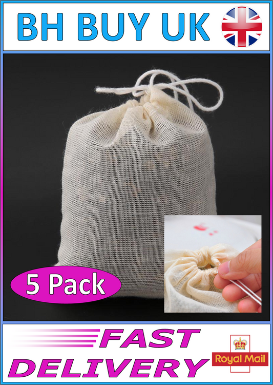 5x REUSABLE MUSLIN STRAINING BAG 10x15cm