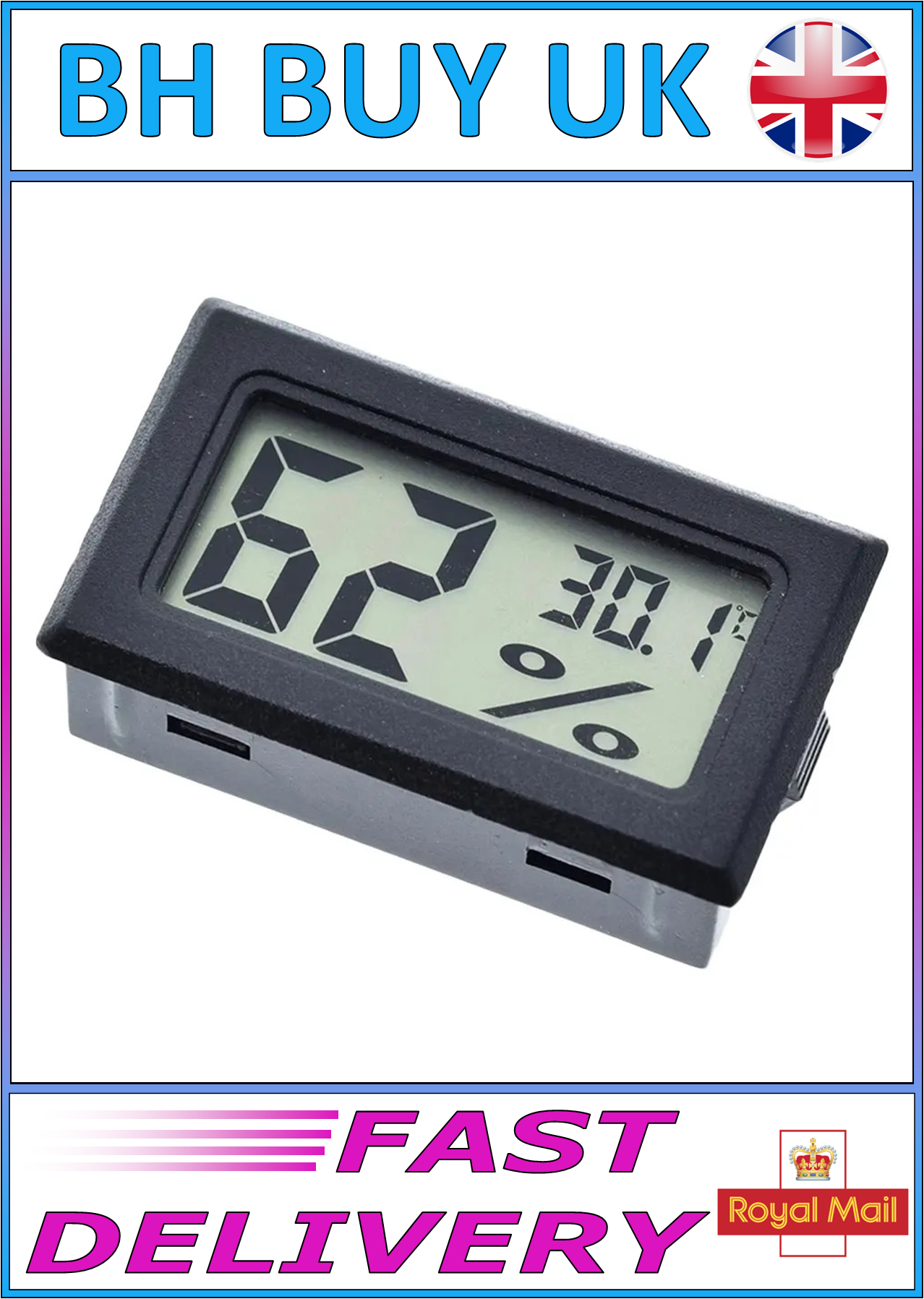 BLACK RECESSED DIGITAL HYGROMETER & THERMOMETER