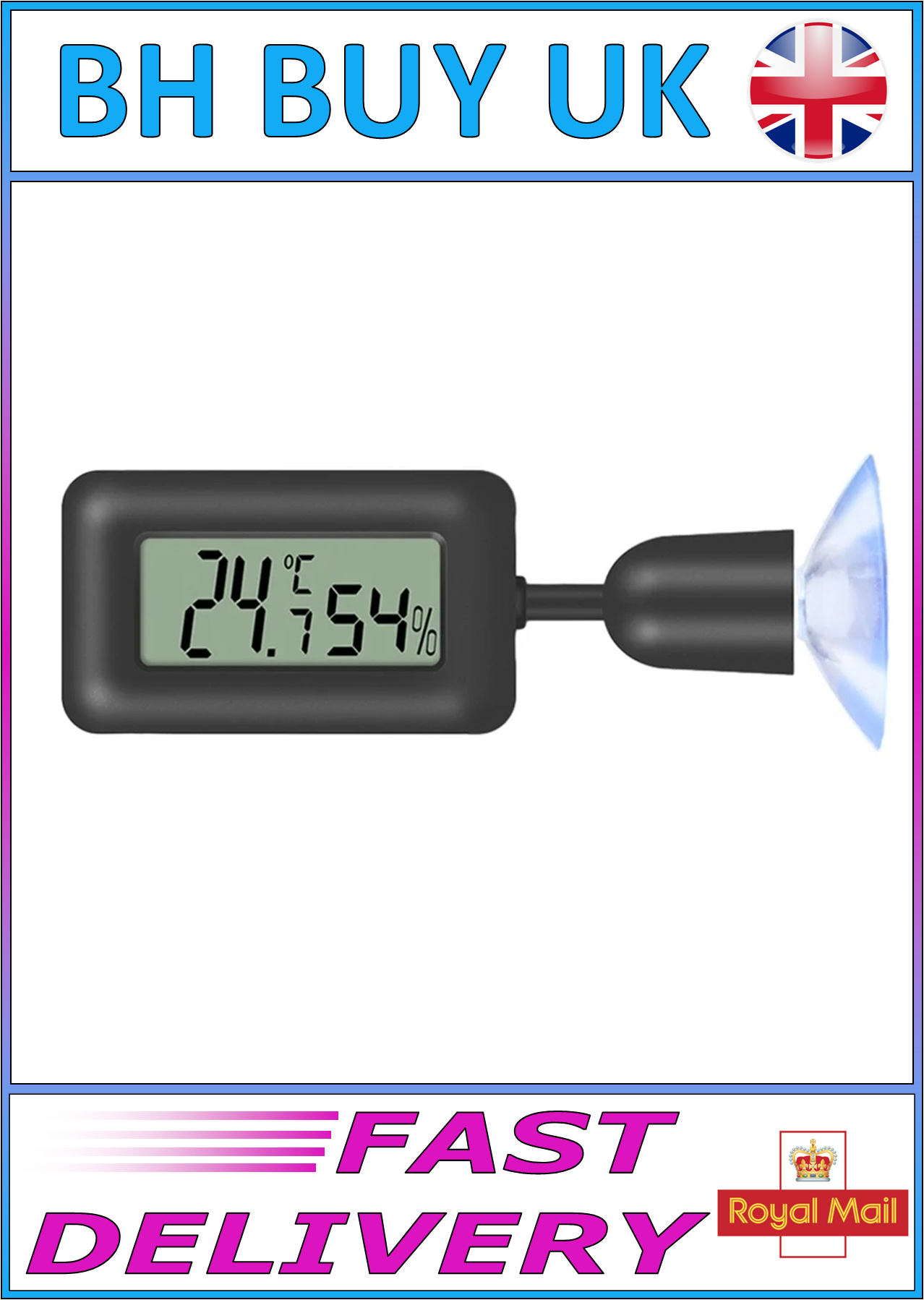 REPTILE LCD DIGITAL SUCTION THERMOMETER & HYGROMETER