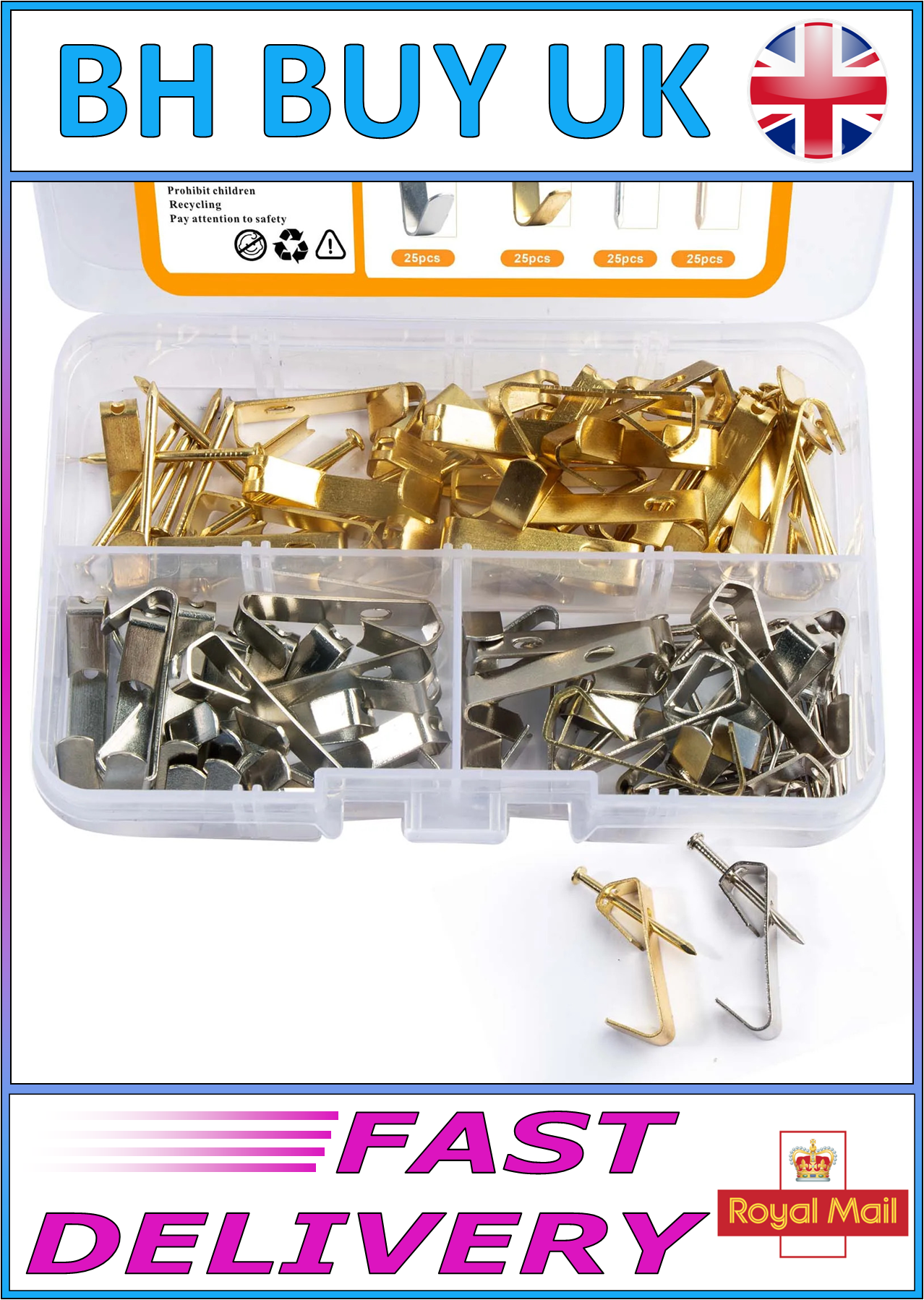 100 x METAL PICTURE HOOKS KIT