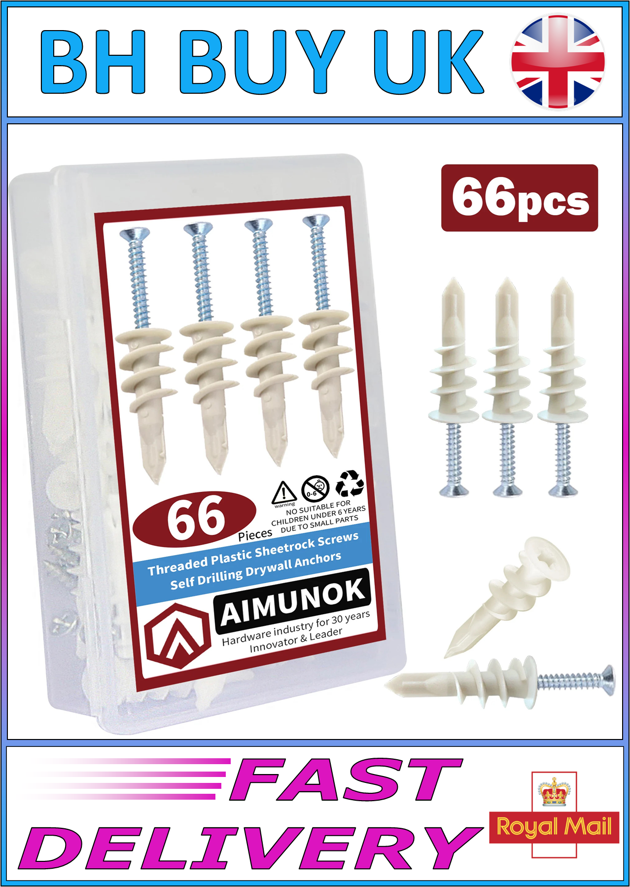 66 x PLASTERBOARD / DRYWALL FIXINGS