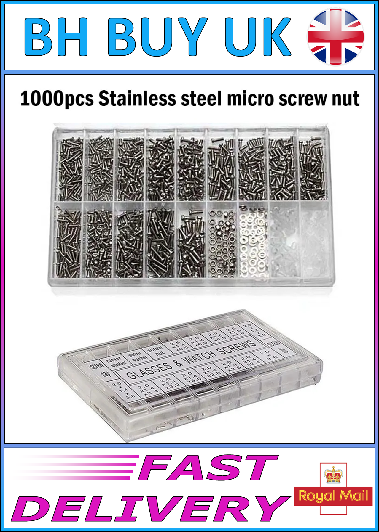 1000 x MICRO SCREWS & NUTS, GLASSES TOOL KIT