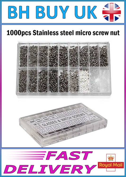 1000 x MICRO SCREWS & NUTS, GLASSES TOOL KIT