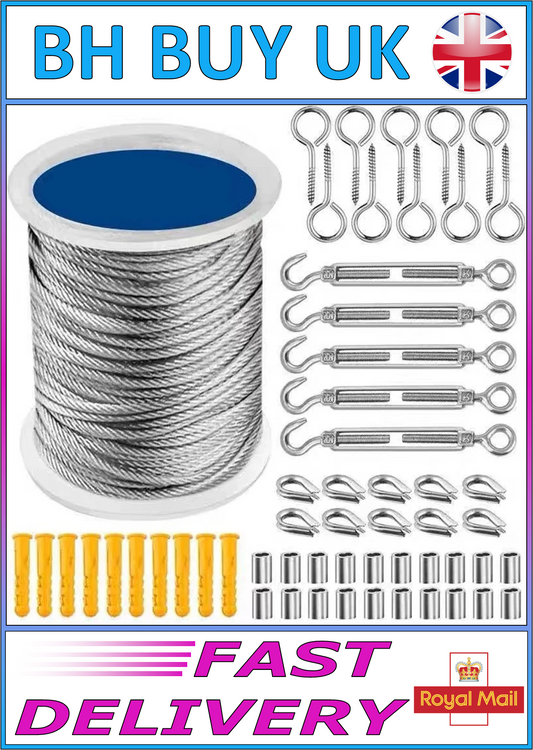 15m STAINLESS STEEL WIRE ROPE KIT