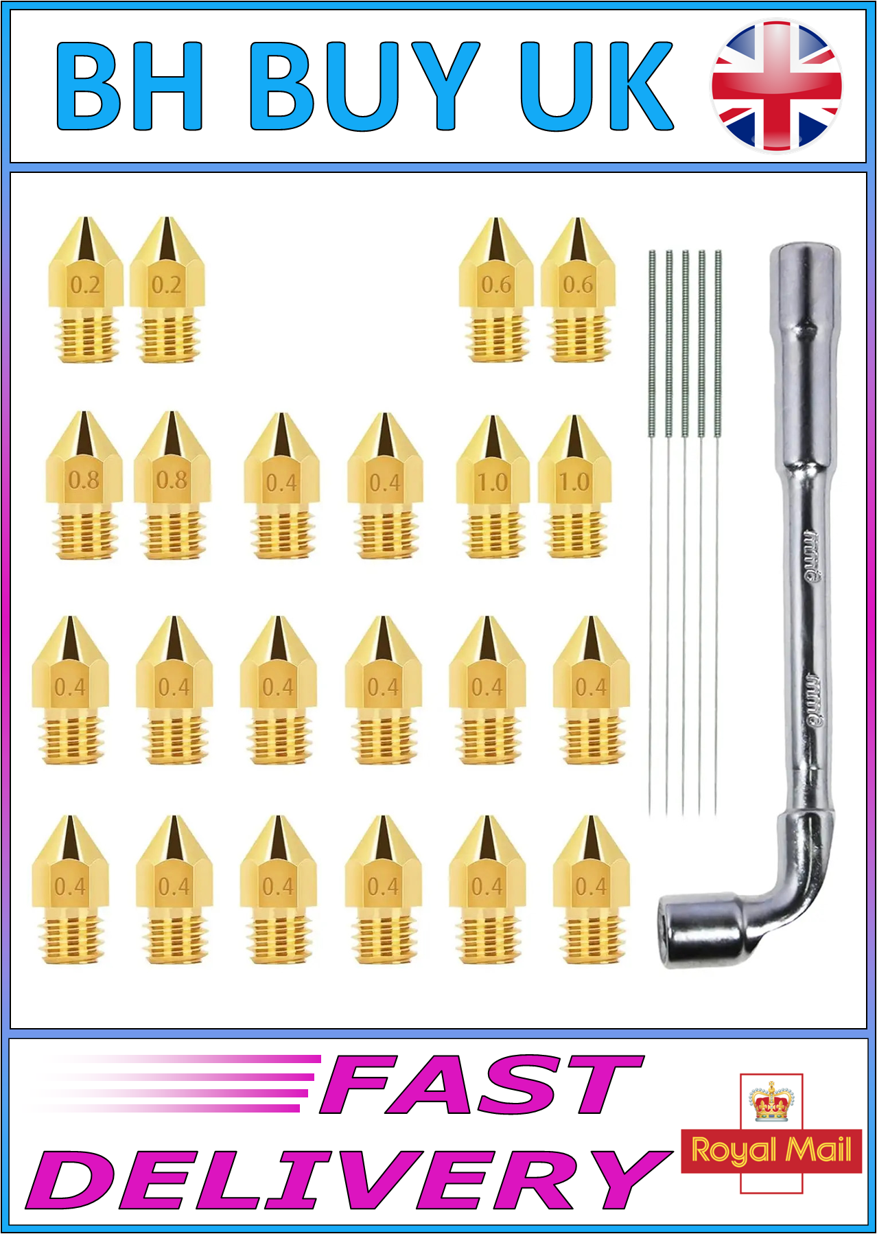 22 X MK8 3D PRINTER NOZZLES ASSORTMENT