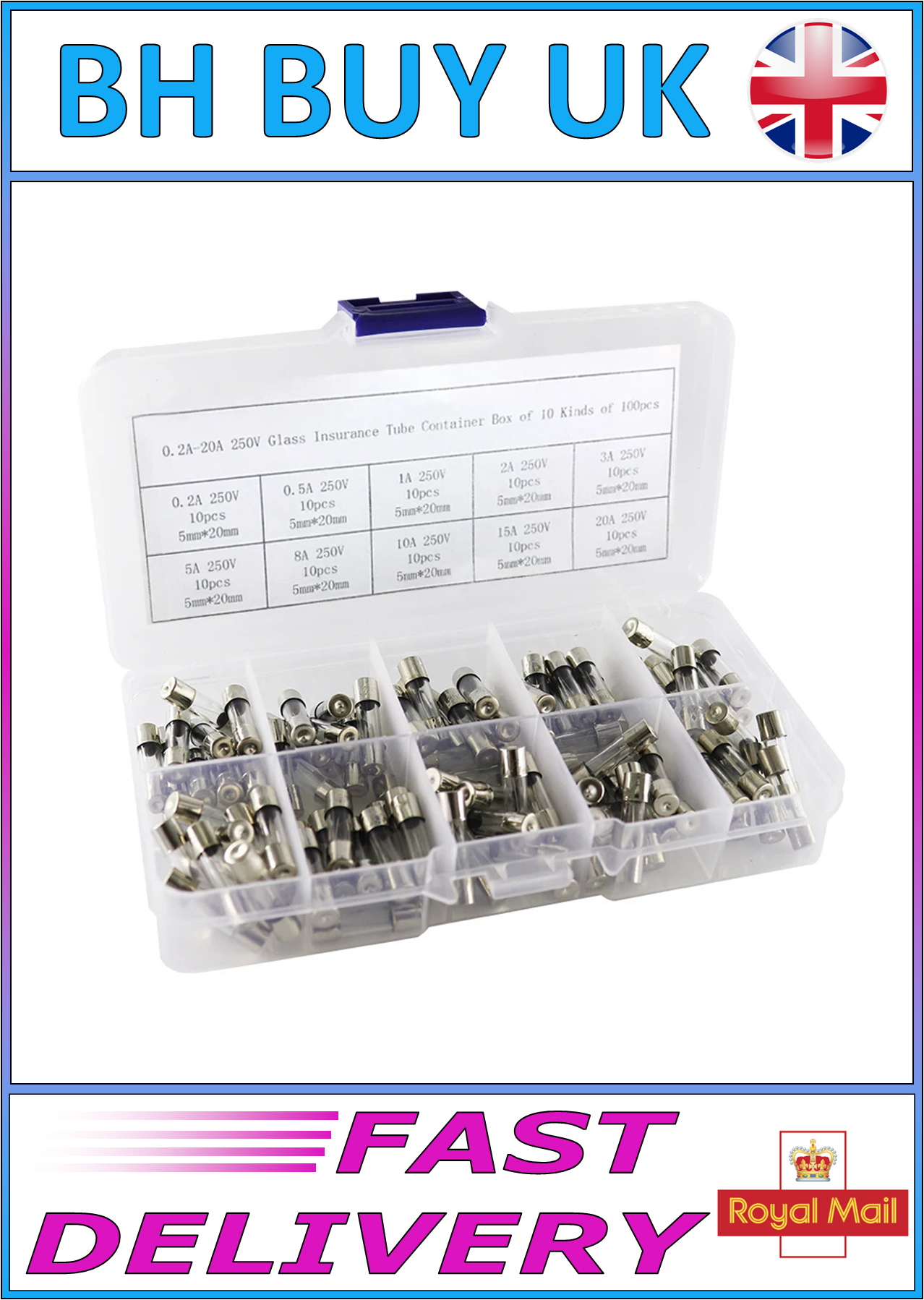 100 x GLASS QUICK BLOW FUSES