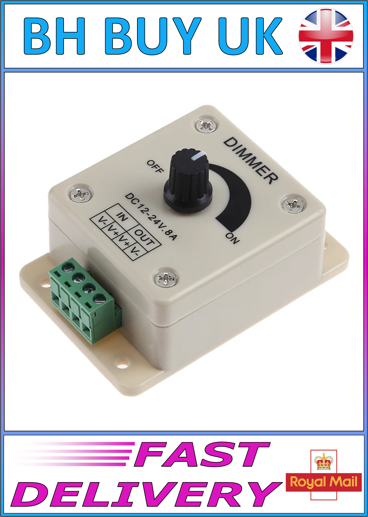 8A LED DIMMER SWITCH 12-24V STEPLESS DIGITAL