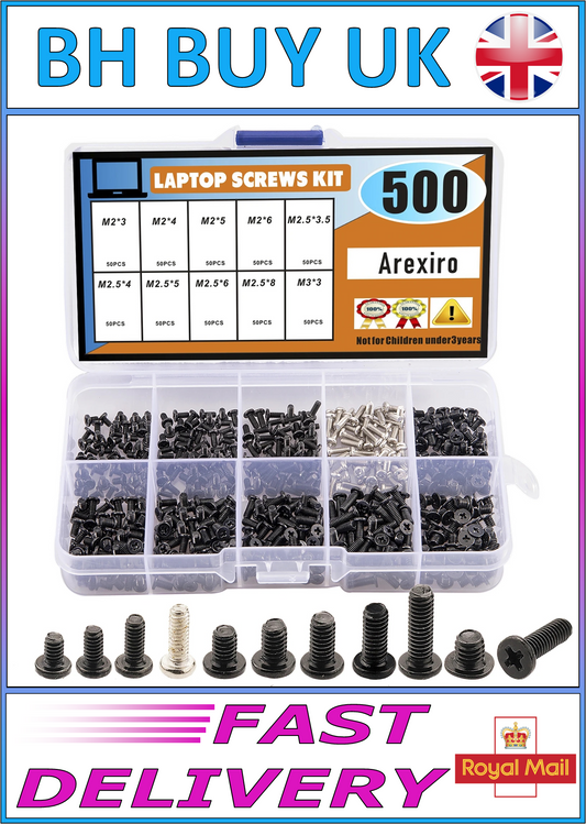 500 x LAPTOP SCREW SET, MINI SCREWS, M2 M2.5 M3, BLACK SILVER