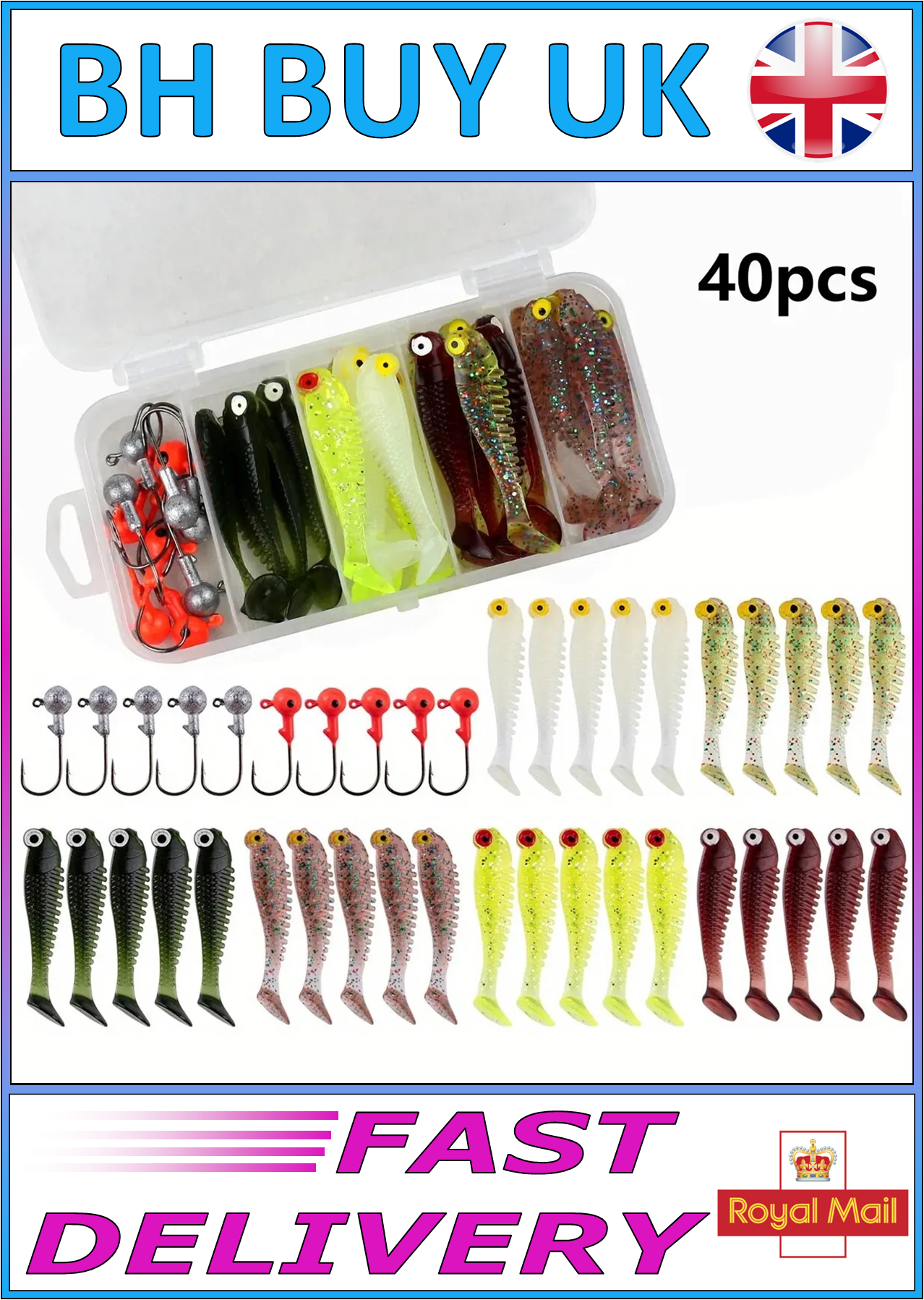 40 SOFT LURE FISHING SET 5cm 3.5g IN CASE