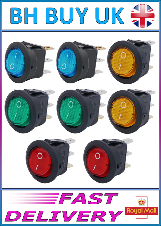 8 x ON OFF 3 PIN LED ROCKER SWITCH