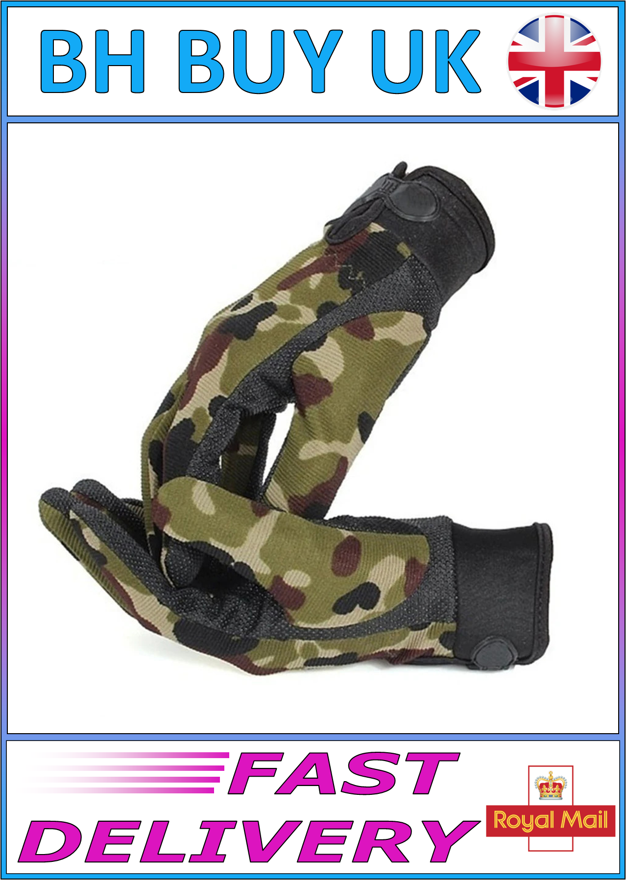 LIGHTWEIGHT BREATHABLE FISHING GLOVES - CAMO & BLACK