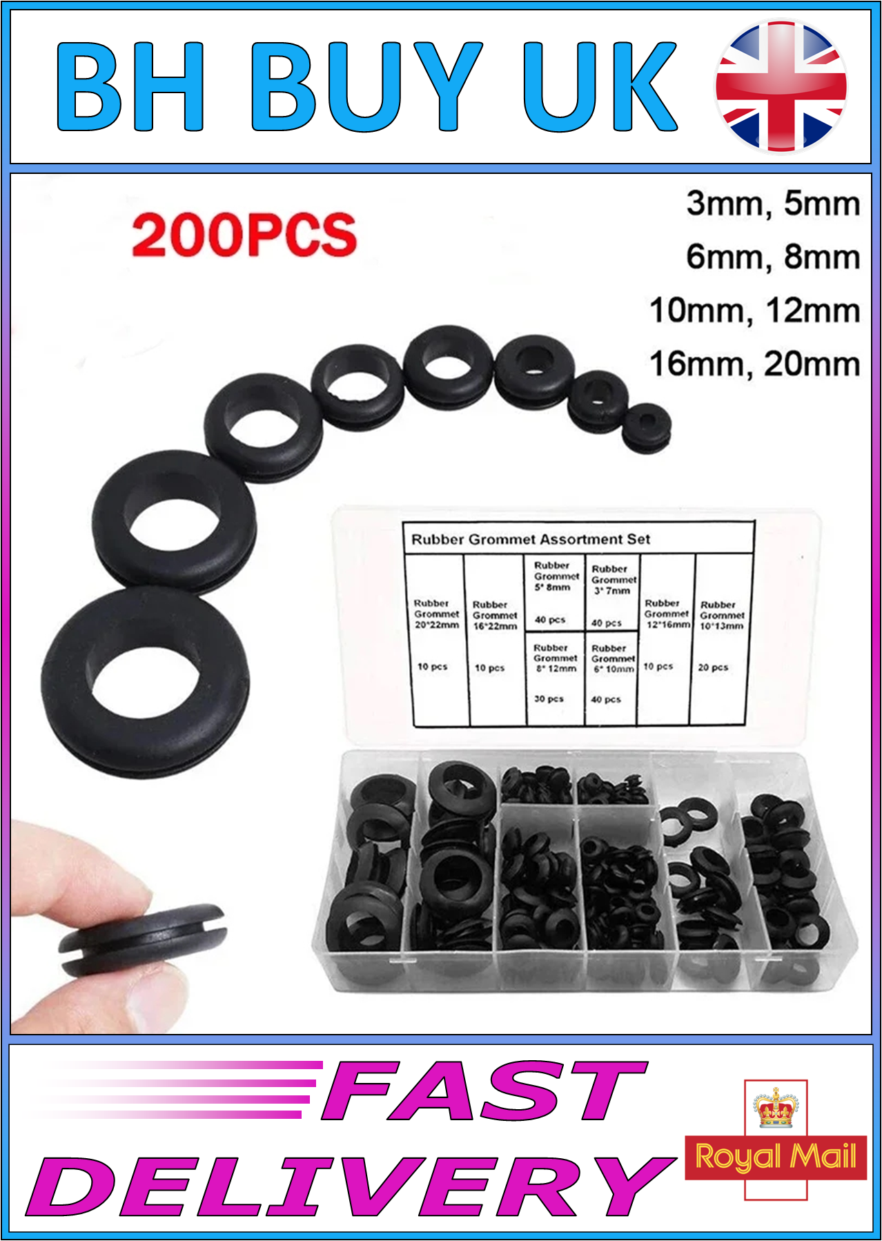 200 x RUBBER GROMMET SET, HOMEBREW, AIR LOCK, 3 5 6 8 10 12 16 20mm