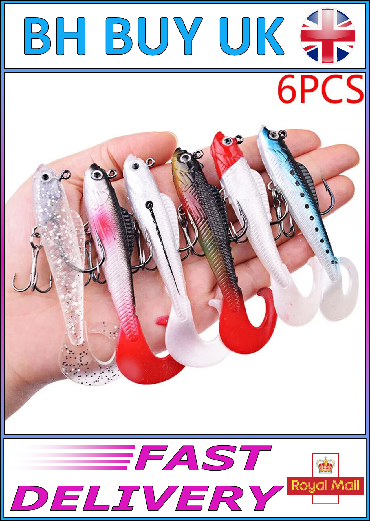 6 x SOFT WOBBLER FISHING LURES SET 9cm