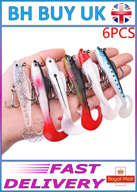 6 x SOFT WOBBLER FISHING LURES SET 9cm