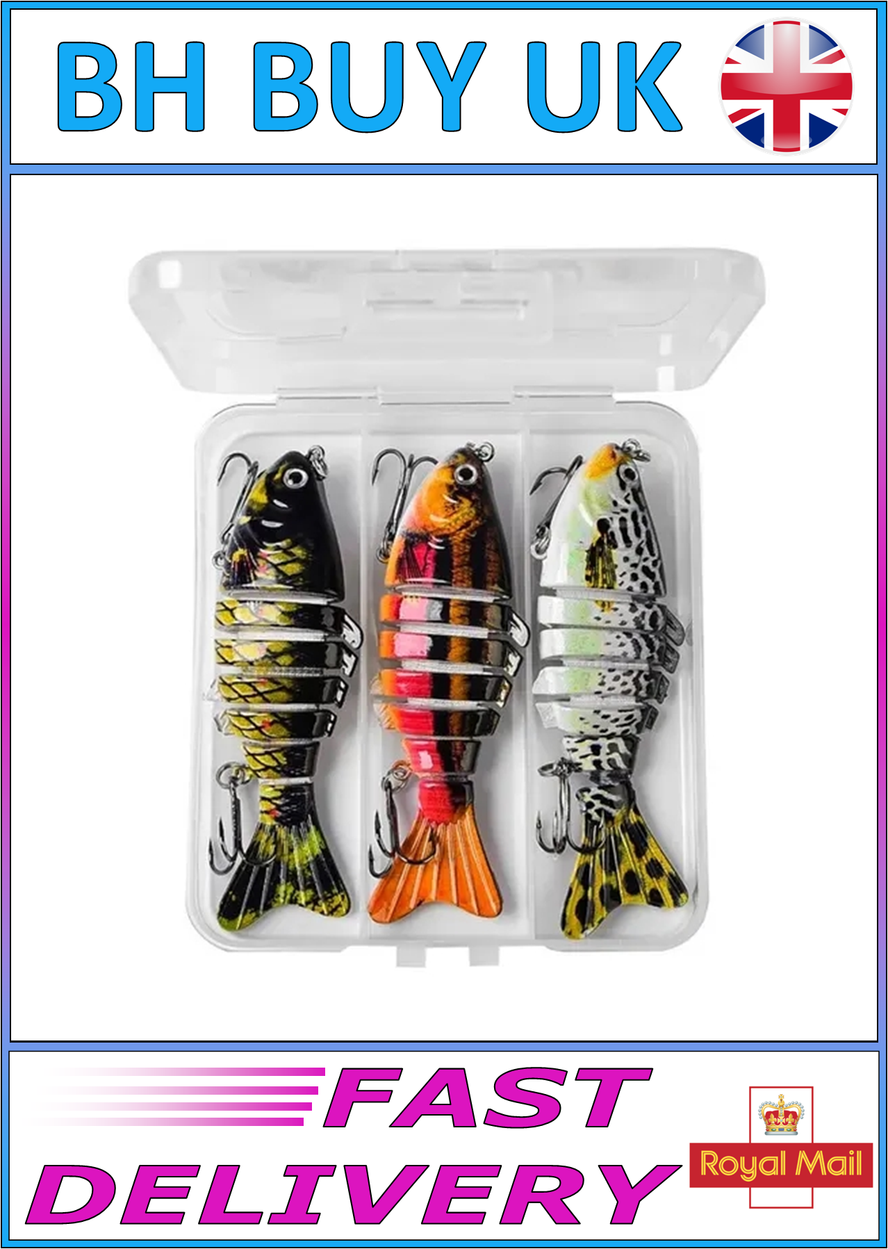 3 x 7 SEGMENT FISHING LURES 15g 10cm IN CASE