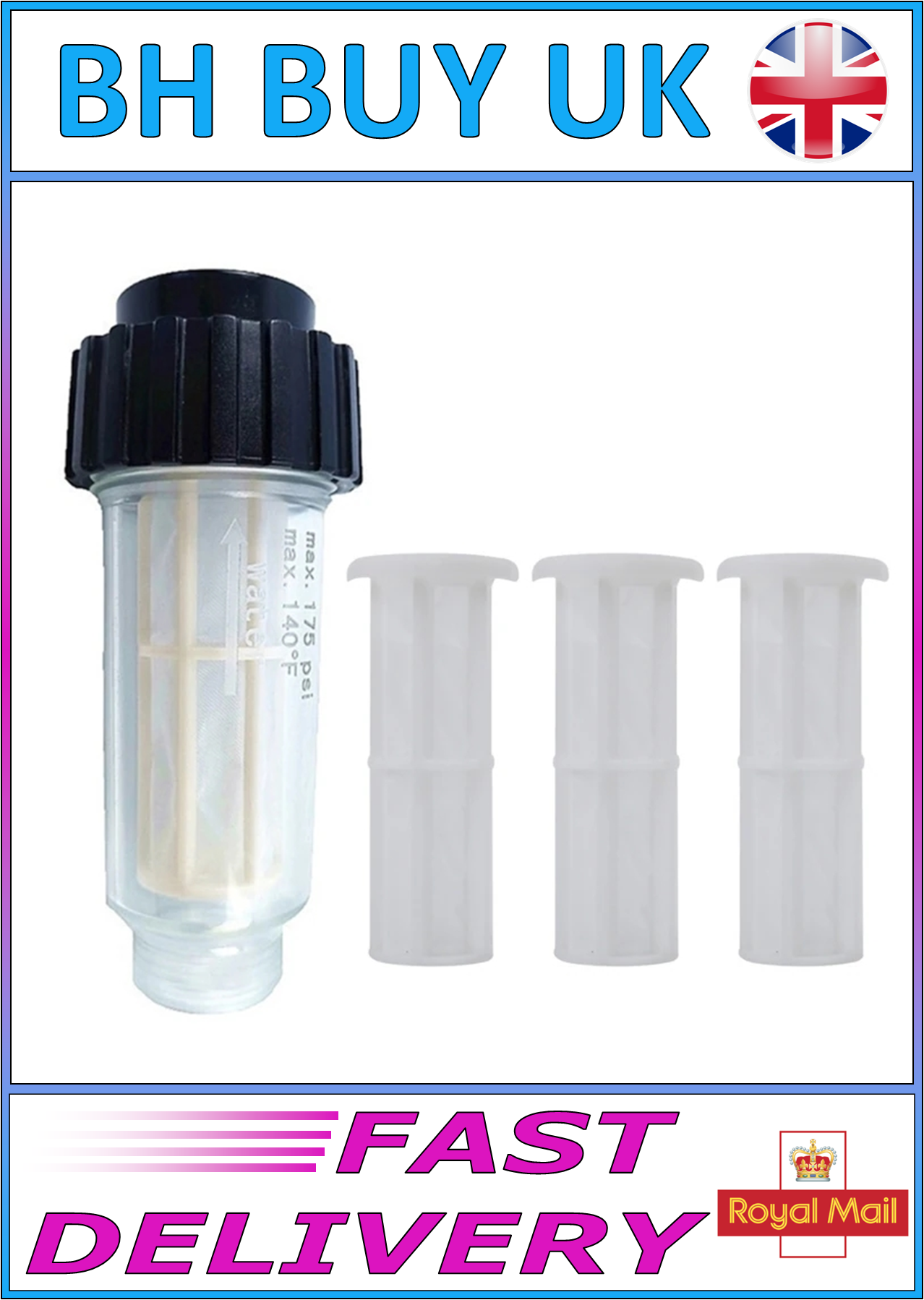 3/4" INLINE WATER STRAINER FILTER & 3 SPARE