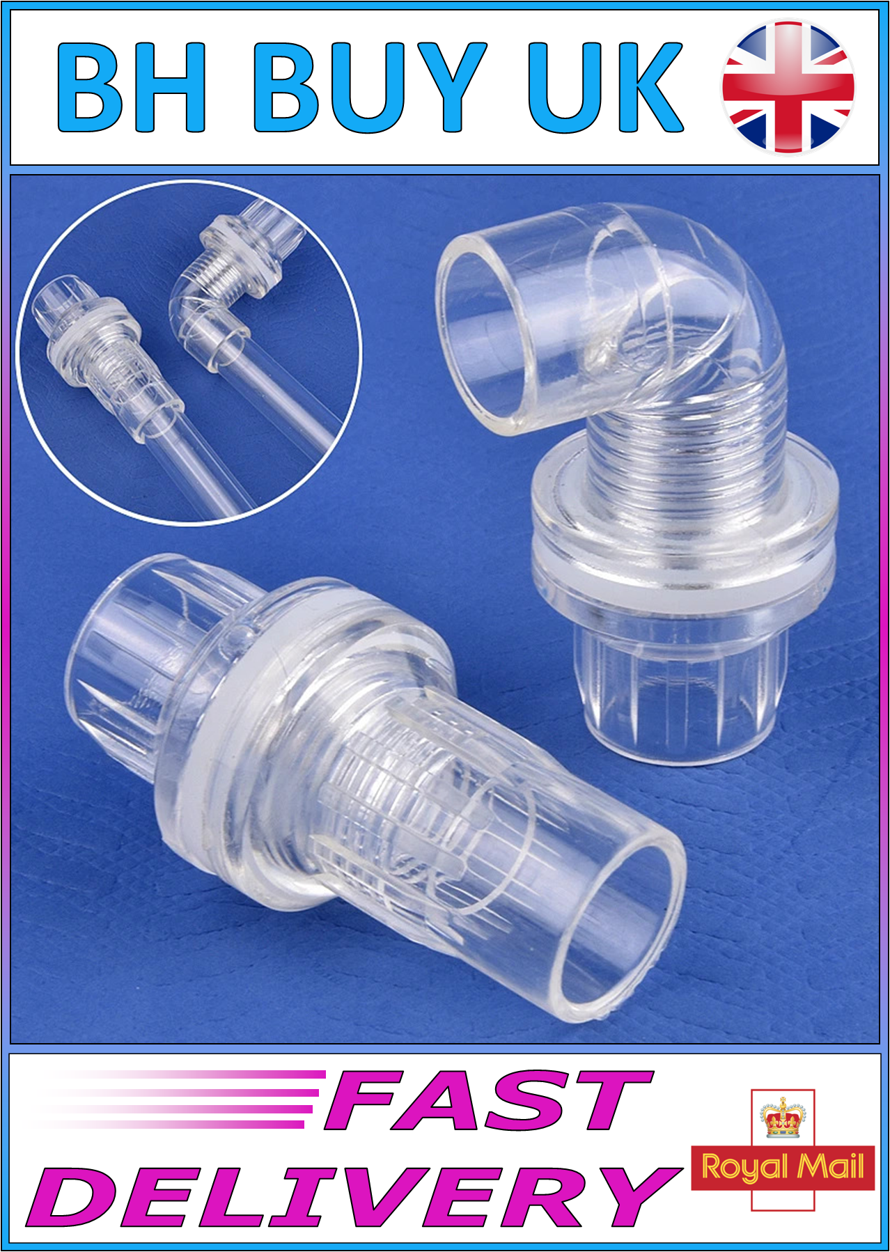 AQUARIUM TRANSPARENT STRAIGHT & ELBOW TANK CONNECTORS 16mm & 20mm