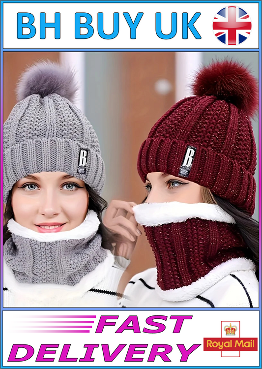 WOMENS KNITTED NECK SCALF & HAT SET