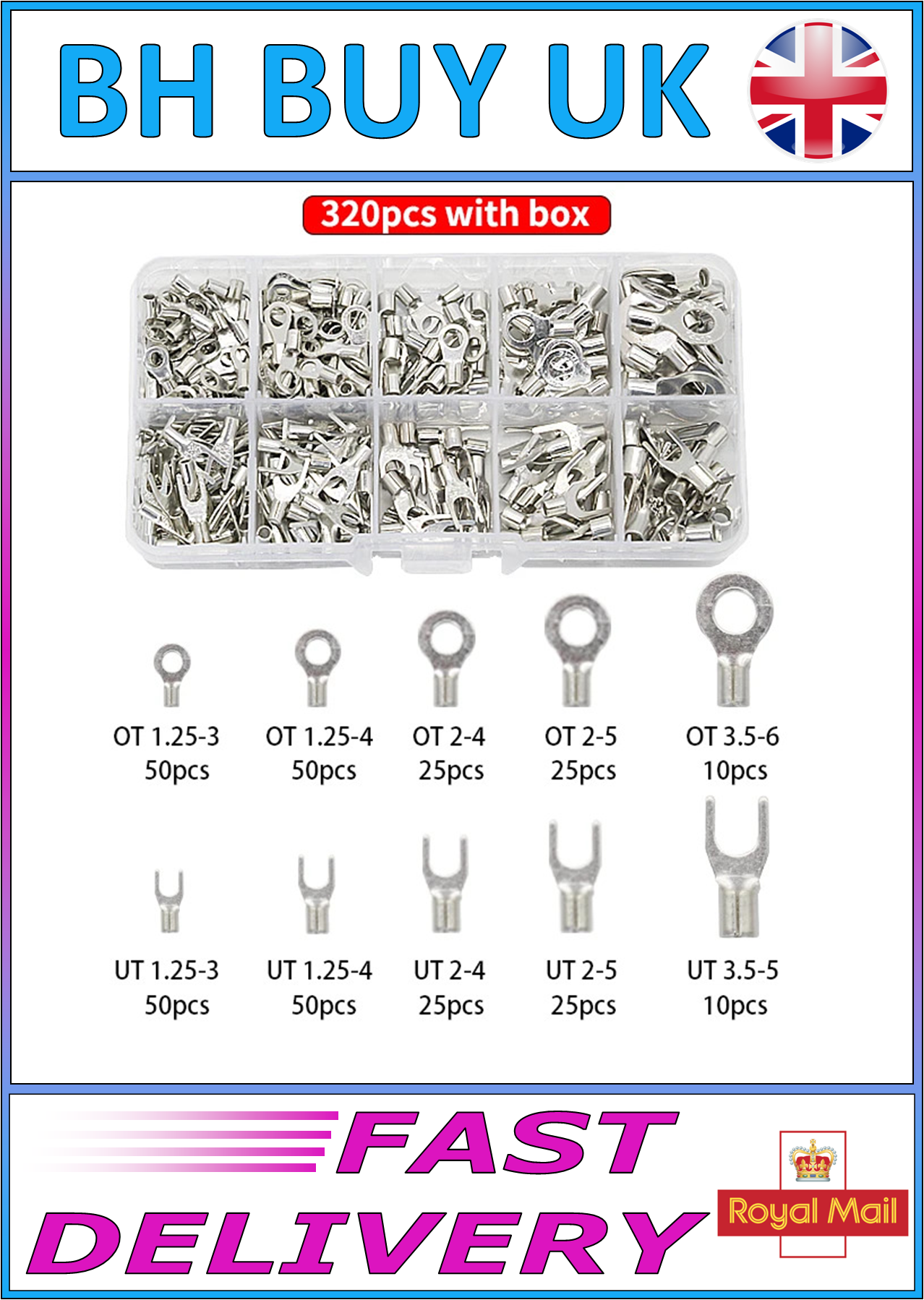 320 x 10 in 1 NON INSULATED FORK RING CRIMP TERMINALS