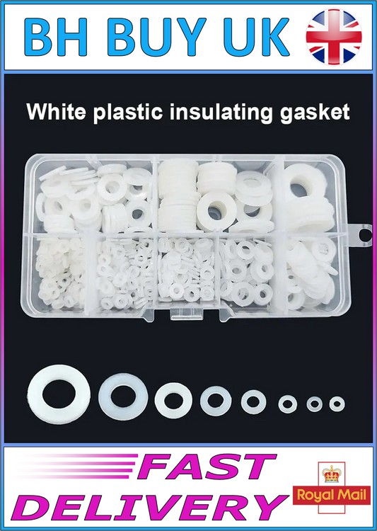 500 x FLAT NYLON WASHER SET, M2 M2.5 M3 M4 M5 M6 M8 M10 WHITE GASKET PLASTIC