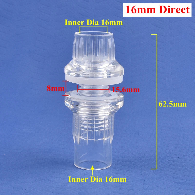 AQUARIUM TRANSPARENT STRAIGHT & ELBOW TANK CONNECTORS 16mm & 20mm