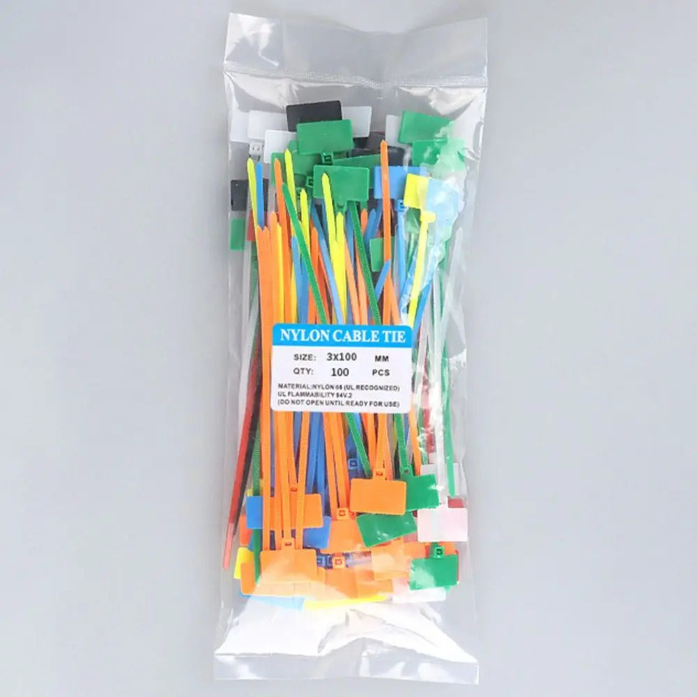 100 x LABEL WINDOW CABLE TIES MIXED COLOUR