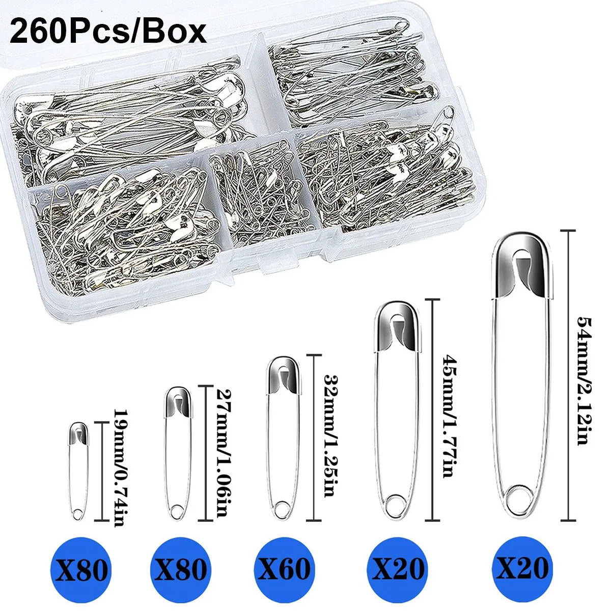 260 x SAFETY PIN PACK MIXED SIZES