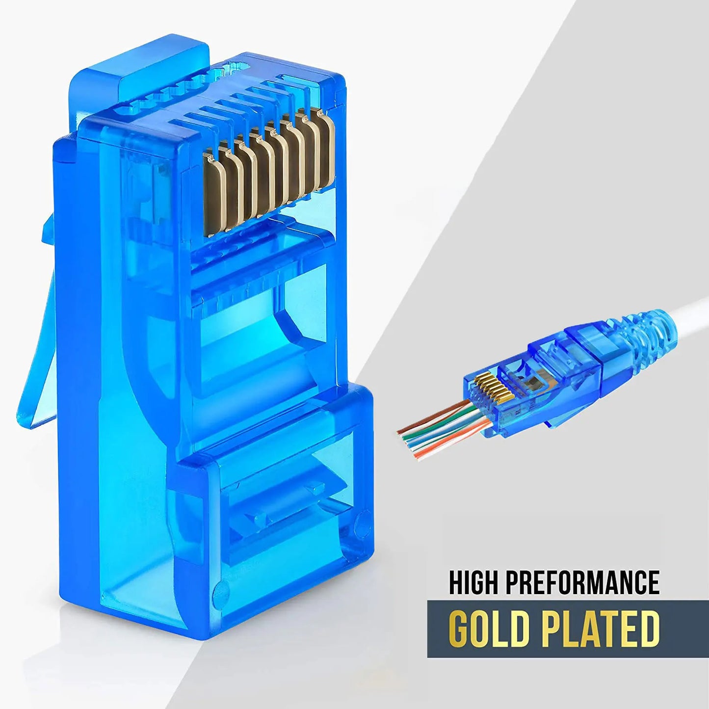 50 x COLOURED RJ45 CAT6 CONNECTOR GOLD PLATED PASS THROUGH ETHERNET