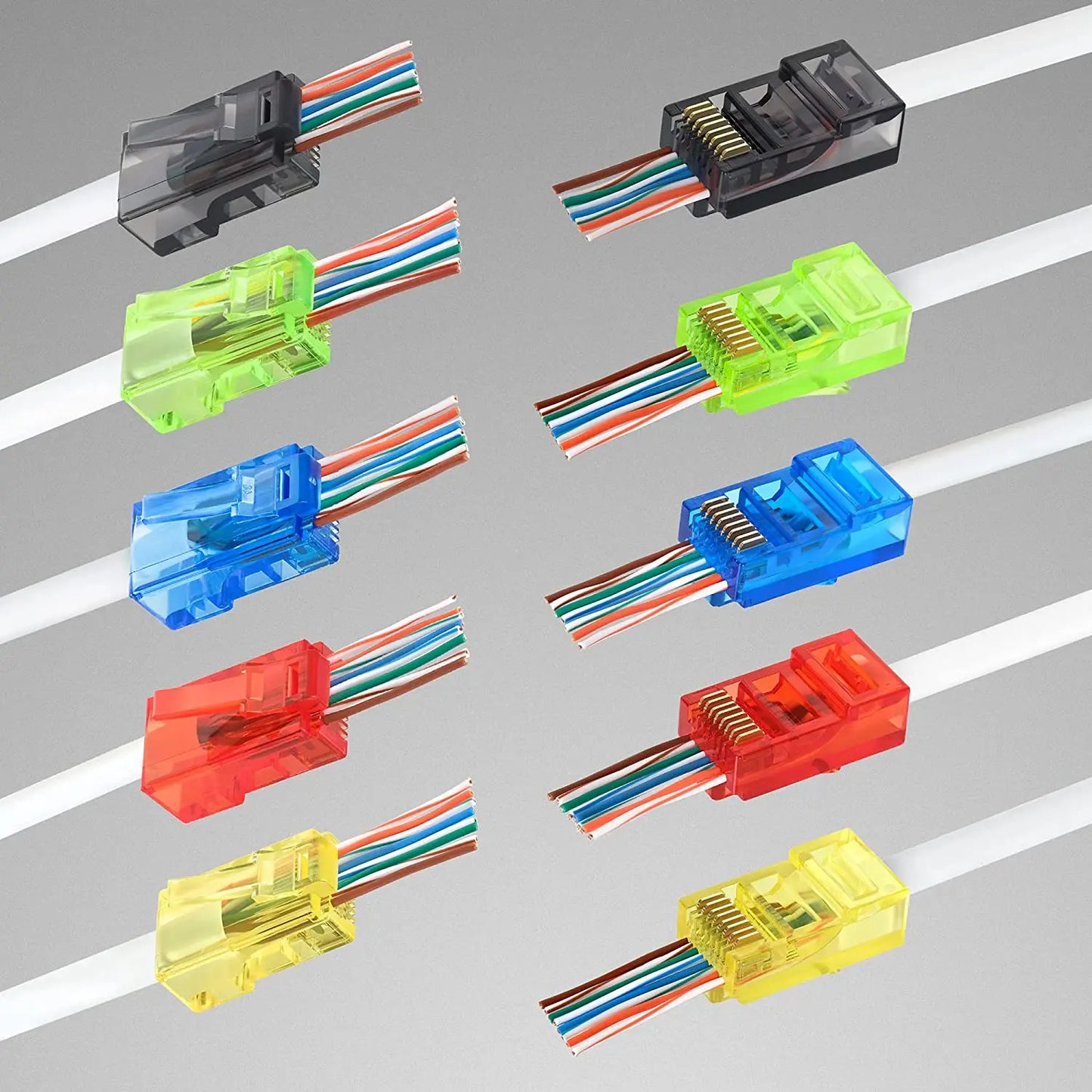 50 x COLOURED RJ45 CAT6 CONNECTOR GOLD PLATED PASS THROUGH ETHERNET