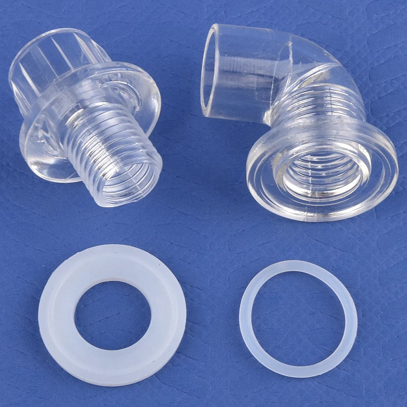 AQUARIUM TRANSPARENT STRAIGHT & ELBOW TANK CONNECTORS 16mm & 20mm