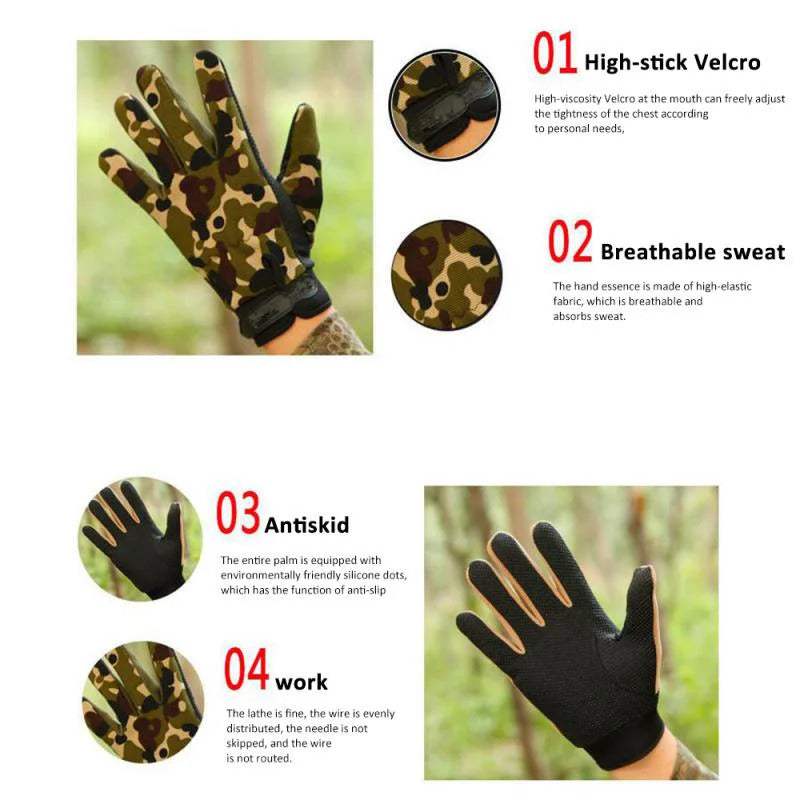 LIGHTWEIGHT BREATHABLE FISHING GLOVES - CAMO & BLACK