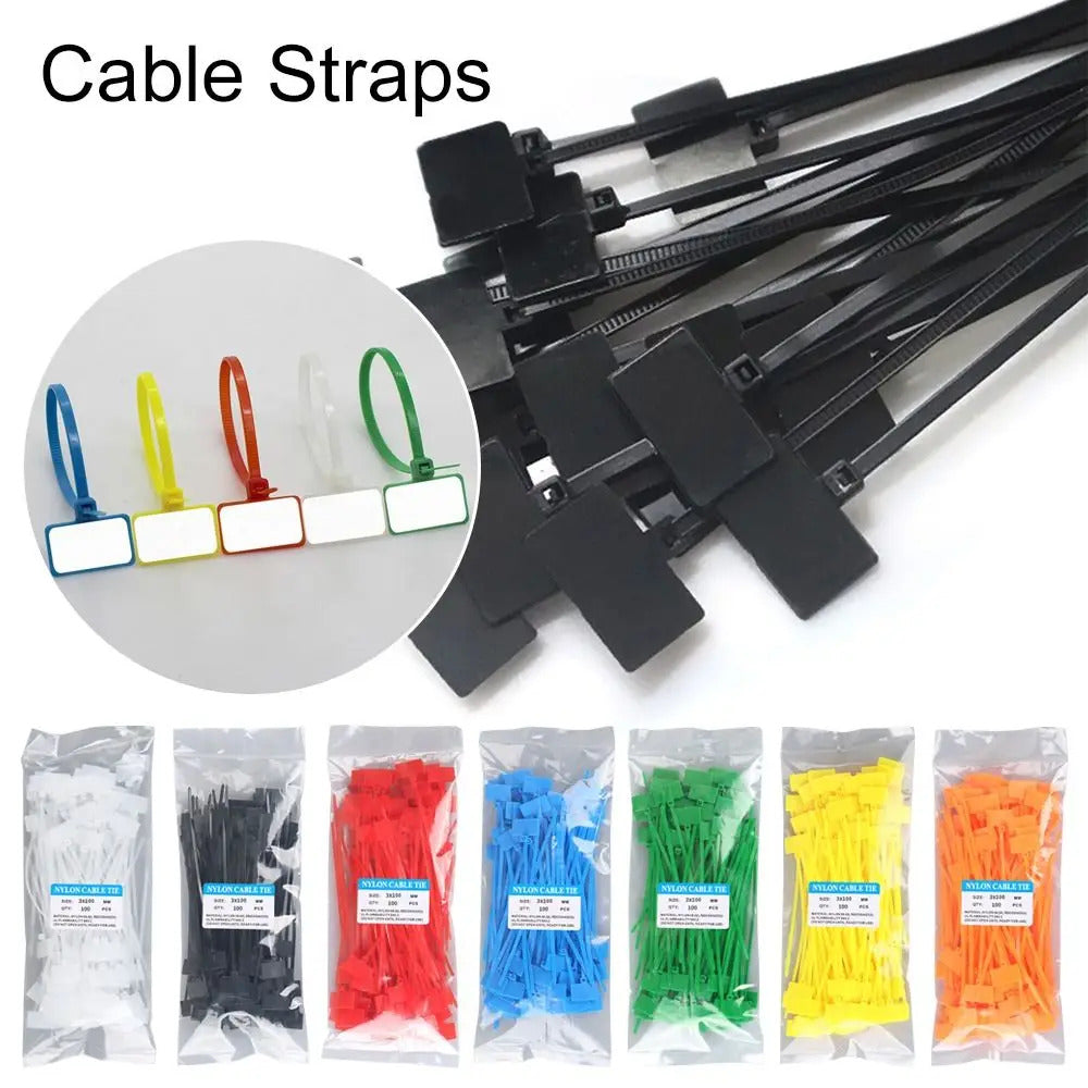 100 x LABEL WINDOW CABLE TIES MIXED COLOUR