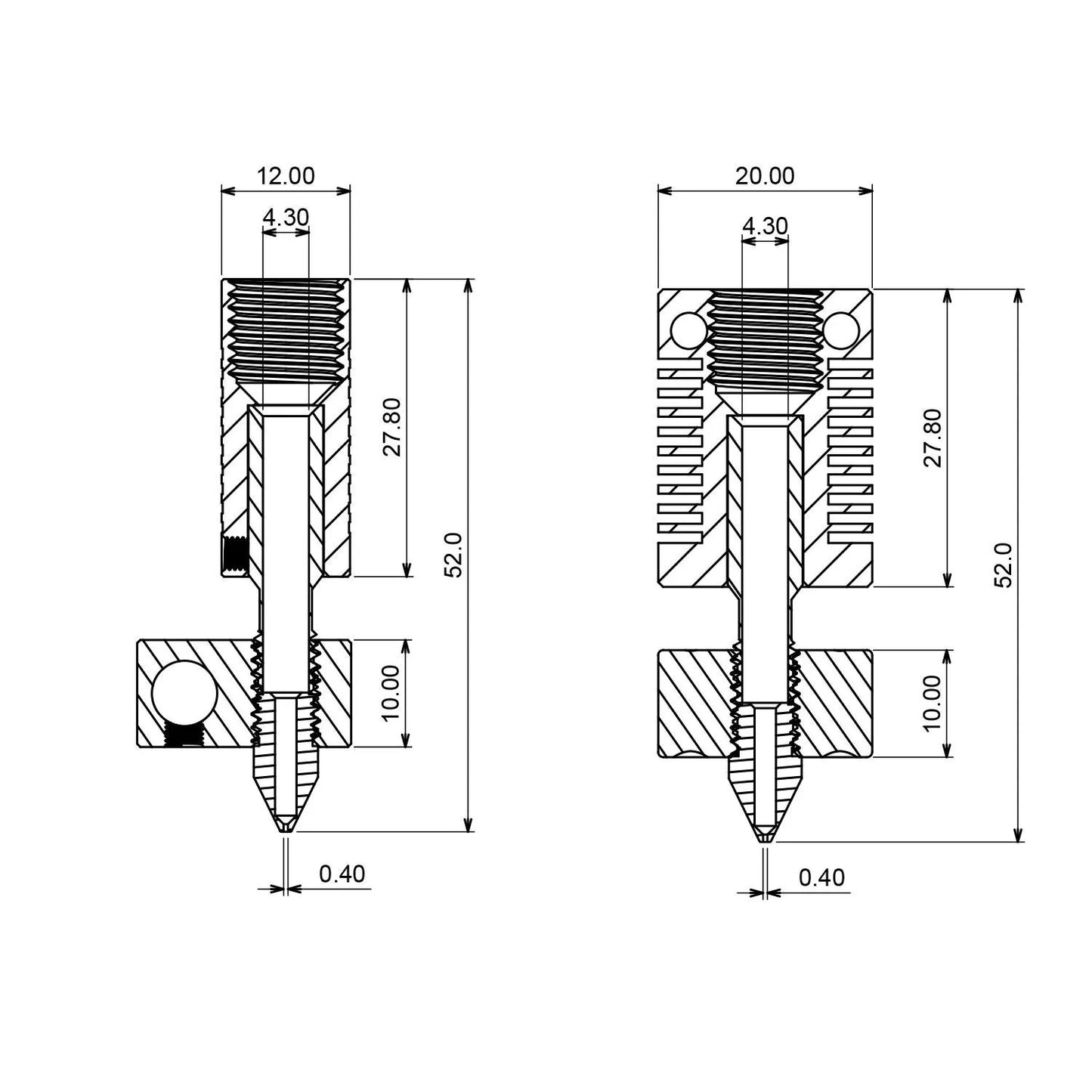 3D PRINTER EXTRUDER HOTEND & 3 0.4mm NOZZLES