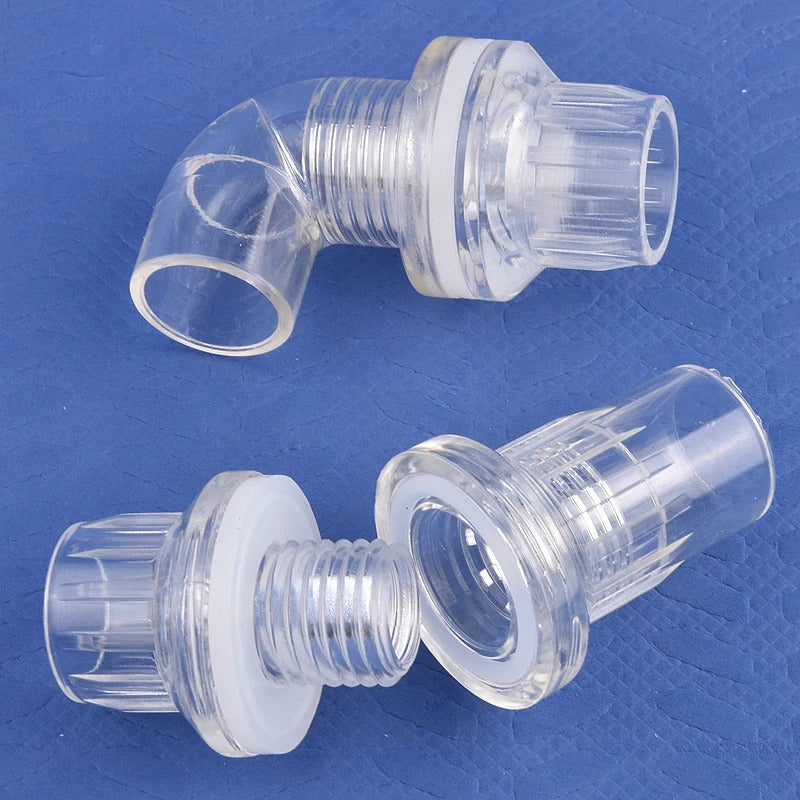 AQUARIUM TRANSPARENT STRAIGHT & ELBOW TANK CONNECTORS 16mm & 20mm