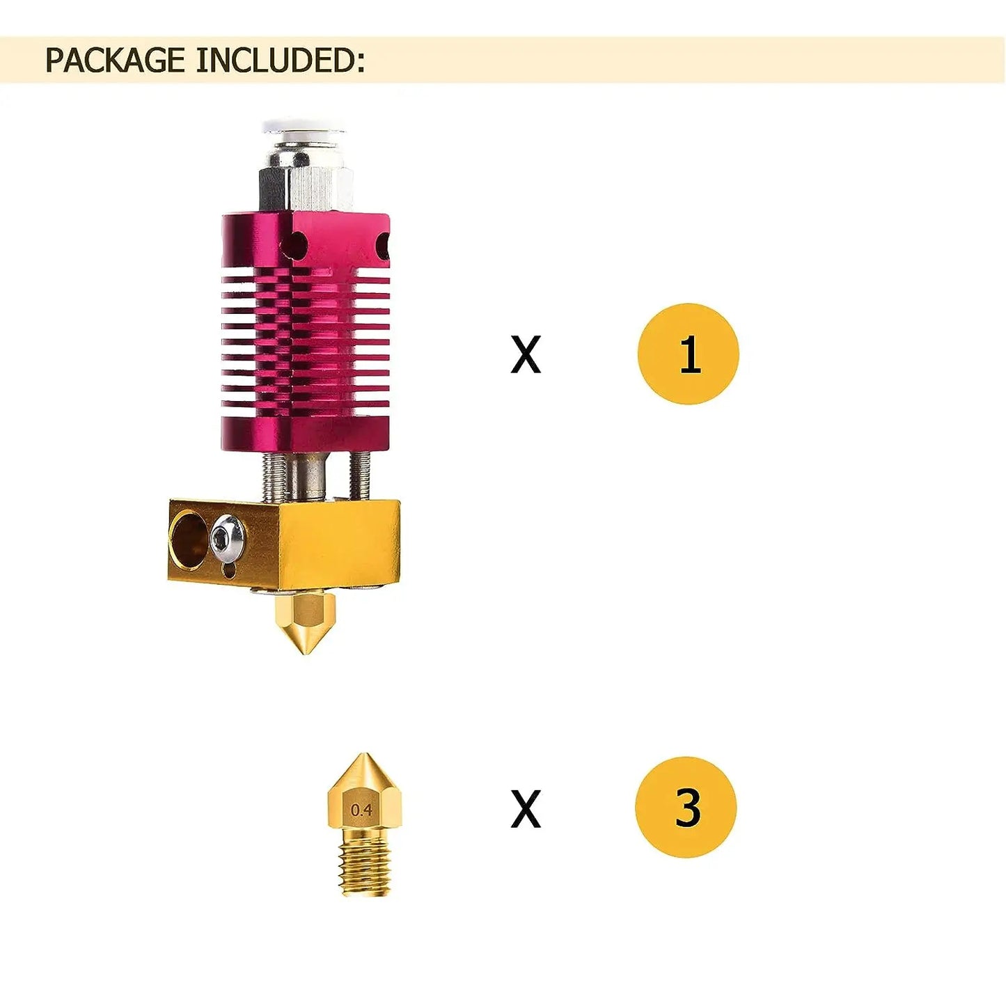 3D PRINTER EXTRUDER HOTEND & 3 0.4mm NOZZLES