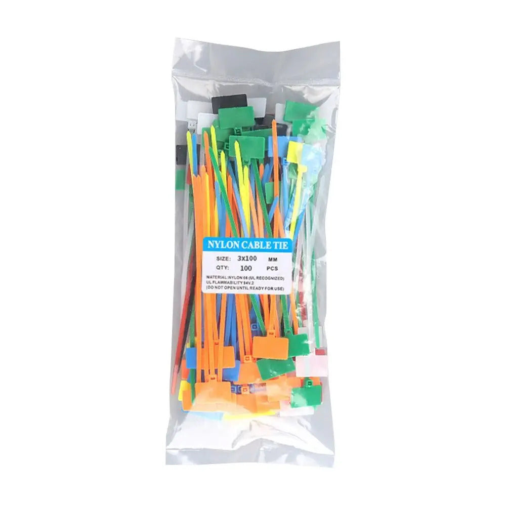 100 x LABEL WINDOW CABLE TIES MIXED COLOUR