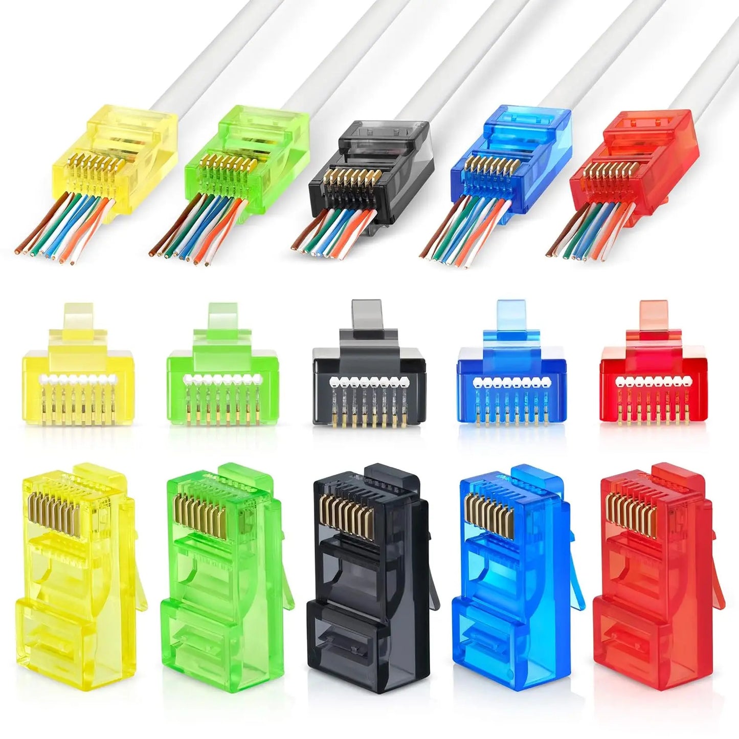 50 x COLOURED RJ45 CAT6 CONNECTOR GOLD PLATED PASS THROUGH ETHERNET